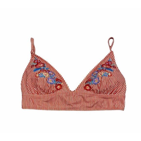 Mae Orange Stripe Embroidered Bikini Top Size Large - Picture 1 of 6